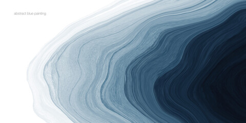 Abstract watercolor paint background dark blue gradient color with fluid curve lines texture and white space for text.
