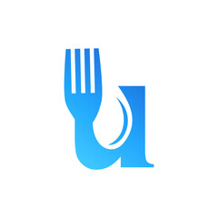 Letter U Spoon and Fork Logo Design Vecktor