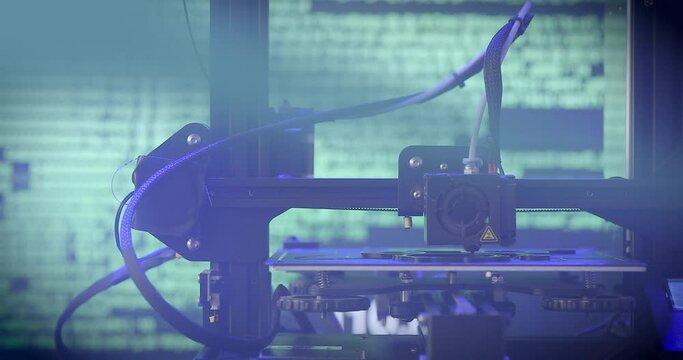 3D printer in process. Fused deposition modeling, FDM. PLA material. Additive technology for 3d printing. Futuristic technology.