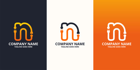 Electric initial letter N Logo Icon Template. Illustration vector graphic. Design concept Electrical plug  With letter symbol. Perfect for corporate, more technology brand identity