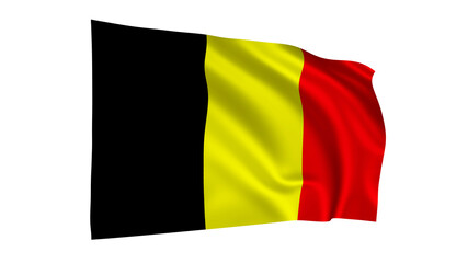 The flag of Belgium isolated on white, realistic 3D wavy Belgian flag render illustration.