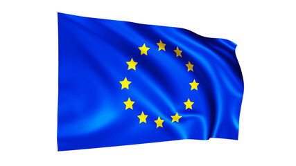 The flag of Europe isolated on white, realistic 3D wavy European flag render illustration.
