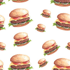 hand drawn watercolor sketch hamburger, pattern