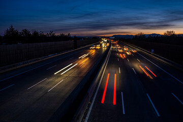 busy highway traffic at night