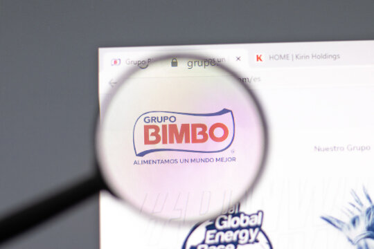 New York, USA - 15 February 2021: Grupo Bimbo website in browser with company logo, Illustrative Editorial.