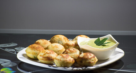 Indian Home Made Recipe 'Aappe' with Green Chatni. Specialty Of South Indian Food