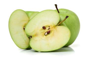 half green apple on white background