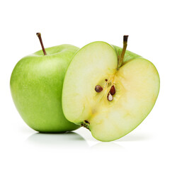 half green apple on white background