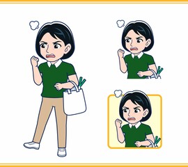 緑の半袖服を着た若い女性