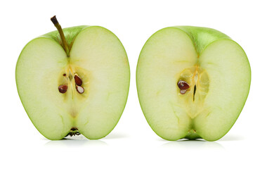 half green apple on white background