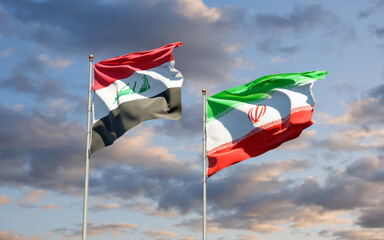 Flags of Iraq and Iran.