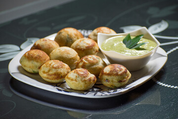 Indian Home Made Recipe 'Aappe' with Green Chatni. Specialty Of South Indian Food