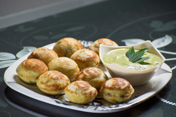 Indian Home Made Recipe 'Aappe' with Green Chatni. Specialty Of South Indian Food