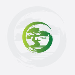 green circle zen leaf tree icon in modern design style illustration