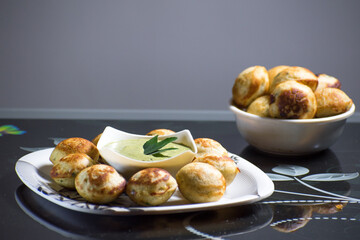 Indian Home Made Recipe 'Aappe' with Green Chatni. Specialty Of South Indian Food