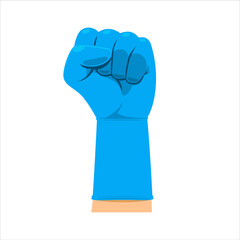 Clenching Fist with Blue glove. Isolated Vector Illustration