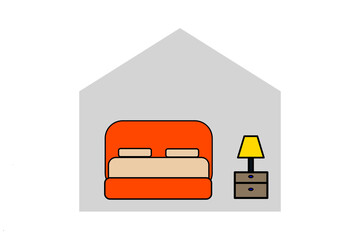 Double bed in Bedroom, Hotel furniture flat background, icon symbol, illustration graphic vector