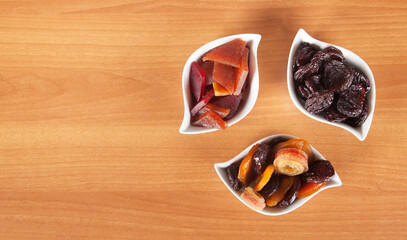 Beautiful and delicious dried fruits on the table.