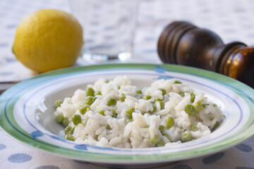 vegetable meal with italian risotto and peas