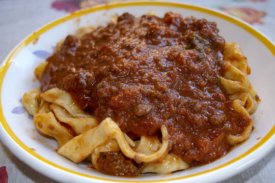 Homemade Tagliatelle In Ragu Sauce