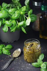 Homemade pesto in a glass jar