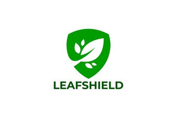 illustration of shield and leaf. nature logo vector.