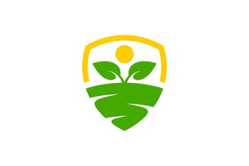illustration of shield and leaf. nature logo vector.