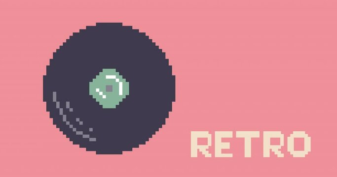 Vinyl music record. Pixel art 8 bit Retro Animation