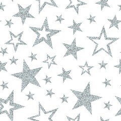 Silver stars on white background. Vector seamless pattern. - 415347508