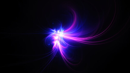 Abstract background, smooth blue and red lines on a black background.