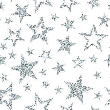 Silver stars on white background. Vector seamless pattern.