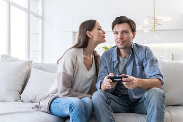 Cheerful couple on couch