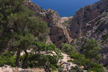Fototapeta na wymiar Landscape at Monastery Katholiko on Akrotiri peninsula on Crete in Greece, Europe