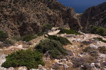 Landscape at Monastery Katholiko on Akrotiri peninsula on Crete in Greece, Europe

