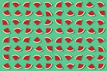 Background illustration of slices of watermelon on green  background