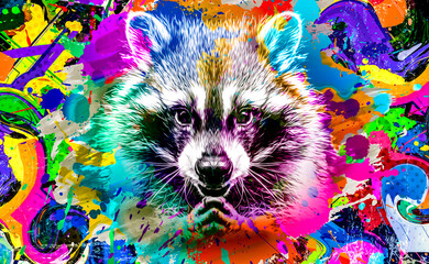 raccoon with creative colorful abstract element on background © reznik_val
