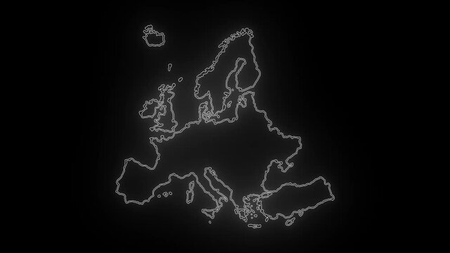 Neon Map of Europe, Europe outline, Animated close up map of Europe