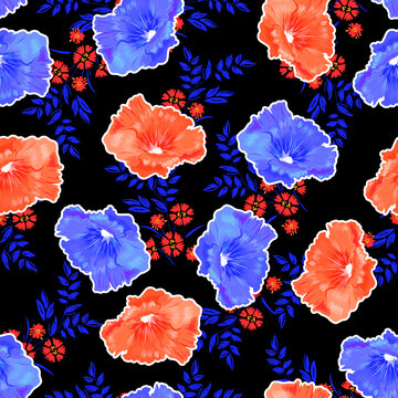 Colorful Blooming flower in pop color style seamless pattern layer on small florals in vector EPS10 ,Design for fashion fabric ,web,wallpaper,wrapping textile and all print