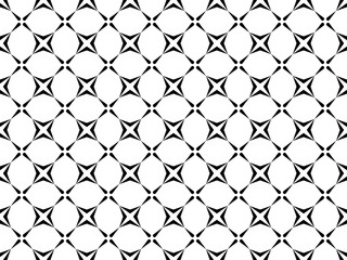 Abstract of pattern. Design regular stars black on white background. Design print for illustration, texture, textile, wallpaper, background. 