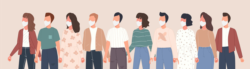 Group of people avatar wearing medical masks to prevent coronavirus disease, world virus pollution. Vector illustration character collection