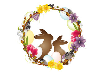 Osterkranz aus Ostereier & Blumen mit Osterhasen