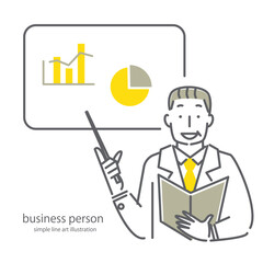 ベテランビジネスマンのシンプルでおしゃれな線画イラスト素材　ファイナンシャルプランナー