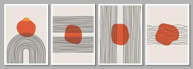 Fototapeta premium Geometric minimalist abstract hand painted poster for wall decor, print design. Vector illustration linear shapes canvas