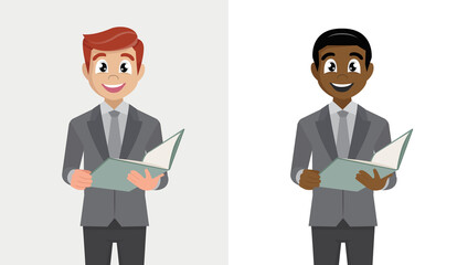 Young businessman holding a file. Stylish person in suit