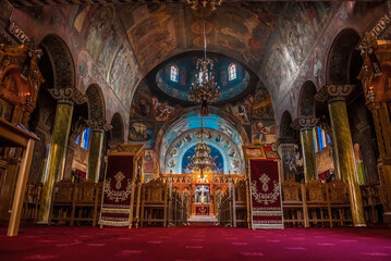Fototapeta na wymiar interior view of orthodox Christian church in Greece