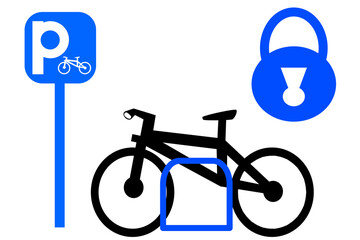 bike stands next to the blue parking sign. Secure the bike in the parking lot with a padlock