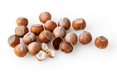 Hazelnuts isolated on white background