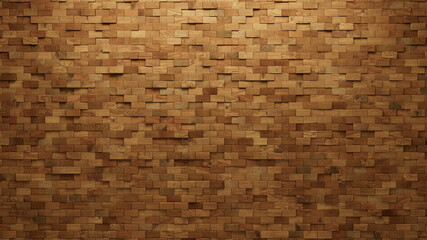 Wood Block Wall background. Mosaic Wallpaper with Light and Dark Timber Rectangle tile pattern. 3D Render 
