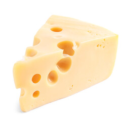 Piece of cheese with holes isolated on white