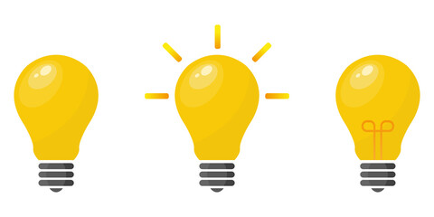 Light bulbs icons set. Vector set of beautiful light bulbs. Set of light bulbs in a flat style for web design. Light bulbs are full of ideas and creative thinking. Vector illustration.